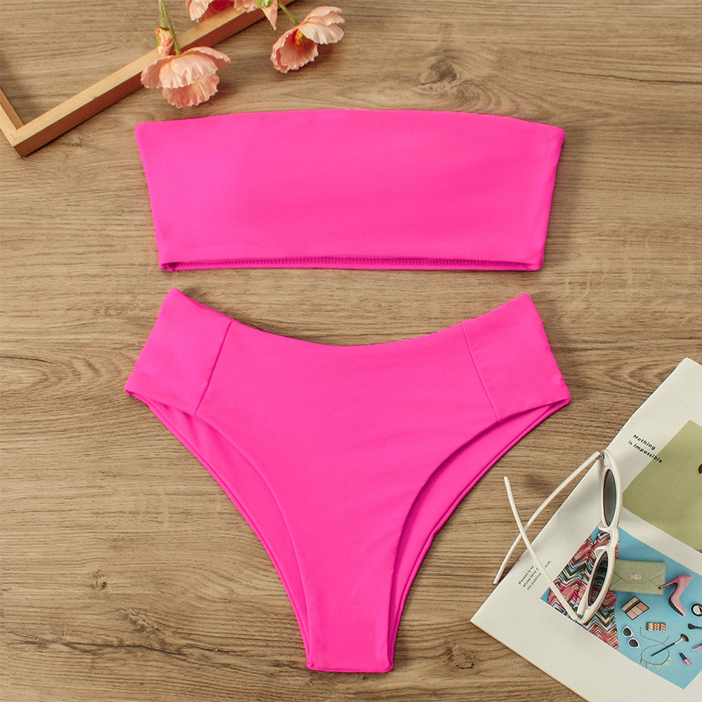 纯色泳衣女性感欧美比基尼泳衣抹胸两件套分体泳衣女沙滩泳装批发