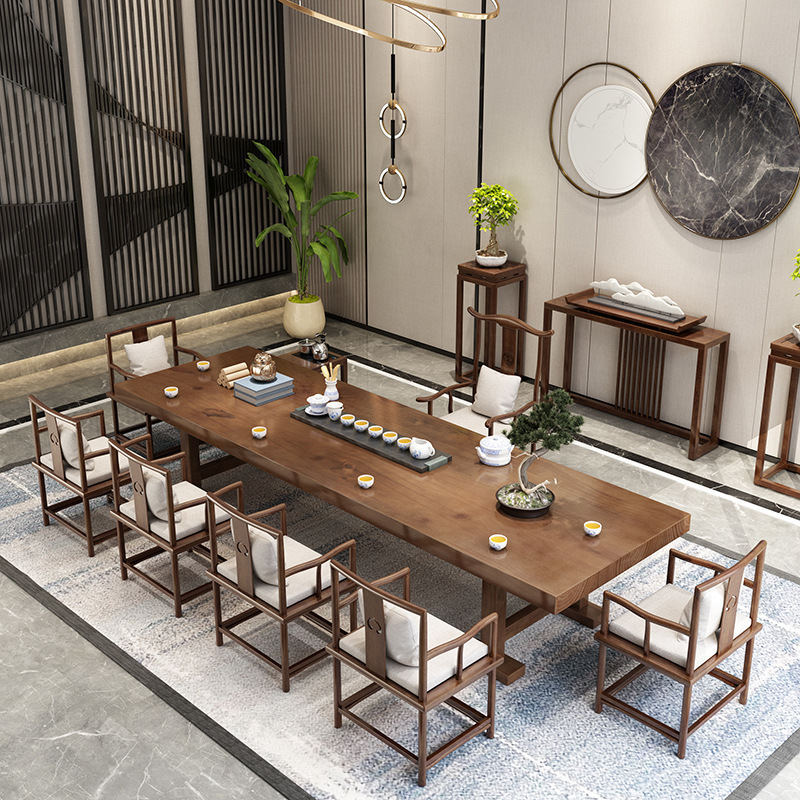 新中式实木茶桌休闲会客接待泡茶长桌椅组合家用客厅禅意功夫茶几