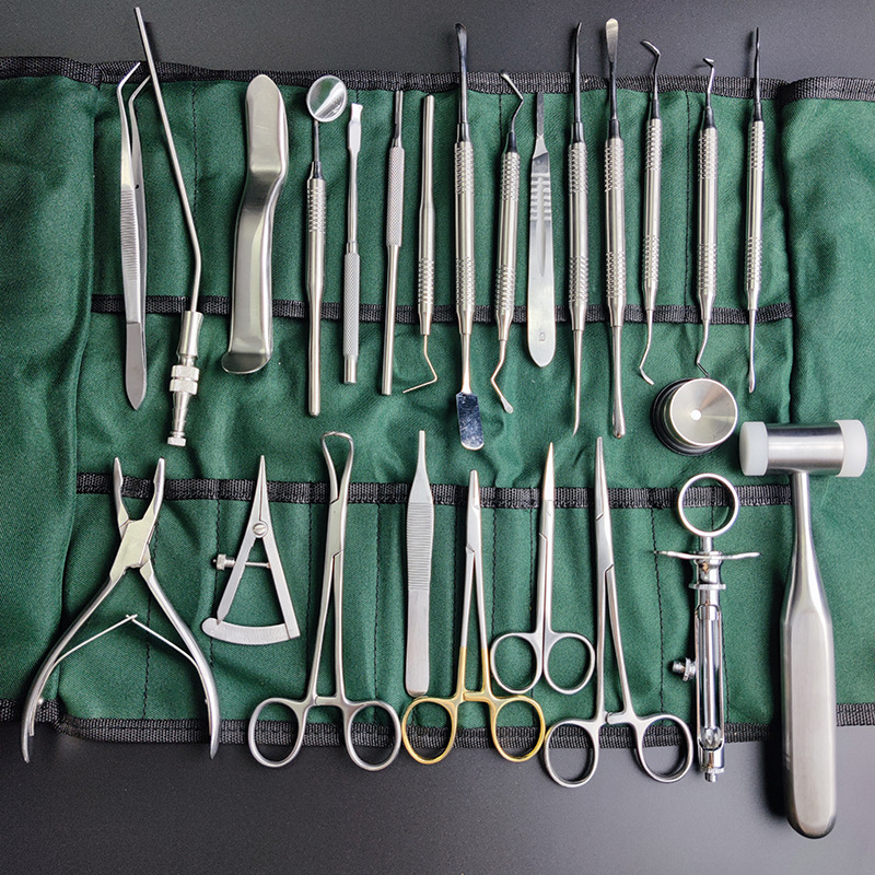 牙科种植牙26件套巴基斯坦口腔手术器械咬骨钳牙骨锤金冠剪吸唾管