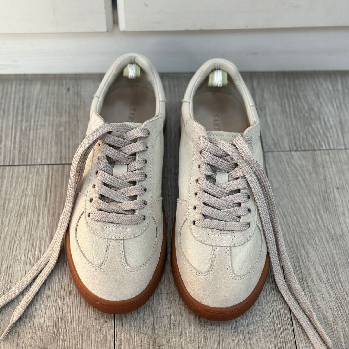 外贸原单德训运动休闲鞋女情侣系带款拼色软真皮软厚底圆头2024春