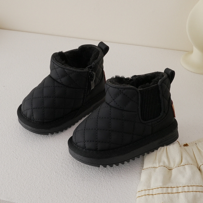 INS Mid-Ancient Children's Snow Boots [Elastic Slip-on] Autumn and Winter Boys and Girls Thick Fur Warm Soft 239015