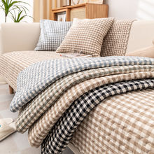棉水洗沙发垫布艺格子四季通用现代简约家用方格防滑坐垫盖罩巾跨