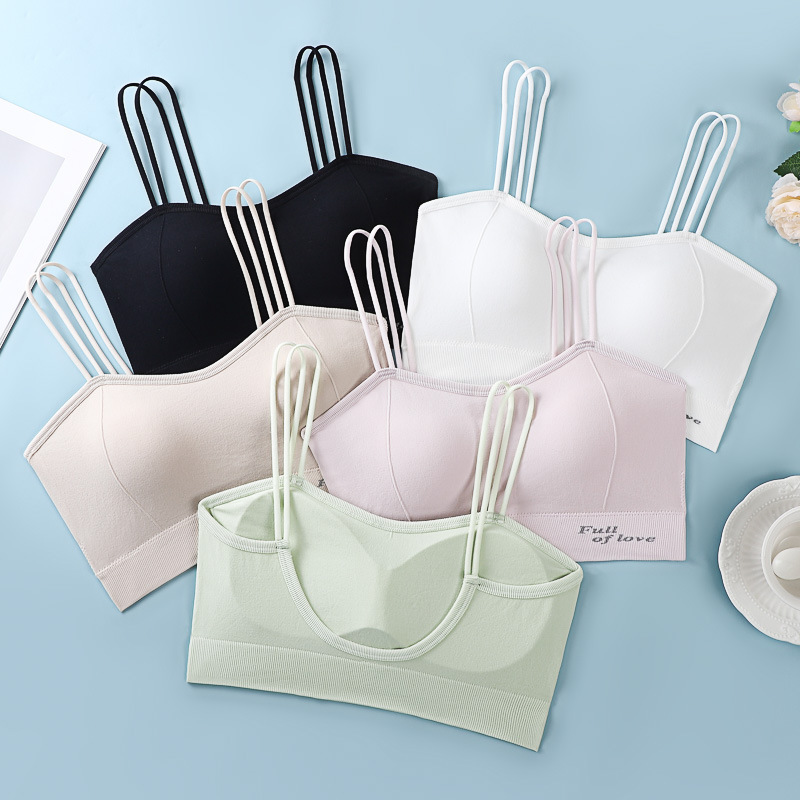 夏季童装少女吊带小背心内搭胸垫发育期初中高中学生打底上衣
