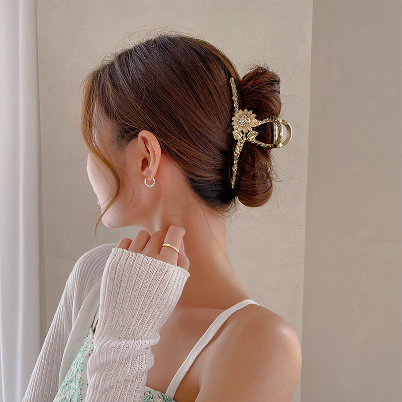 超美优雅抓夹成人气质复古金色向日葵鲨鱼夹抖音同款夹子一件代发