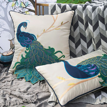 新中式刺绣孔雀抱枕批发中式靠枕红木沙发靠垫套样板间床上腰枕套