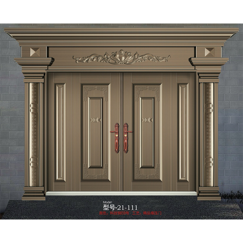 厂家供应别墅庭院入户大门锌铁合金大门防晒仿铜别墅双开进户大门