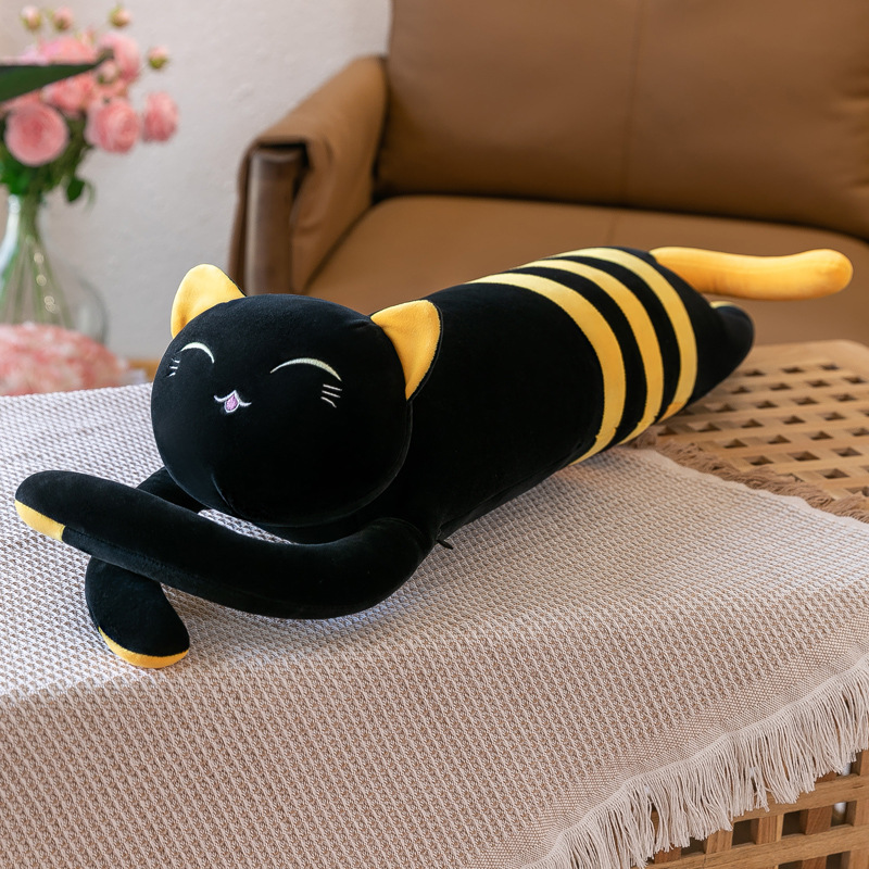 Cute Stripes Cat Doll Plush Toy Pillow Foreign Trade Wholesale Black Stripes Cat Doll Bed to Sleep with Pillow