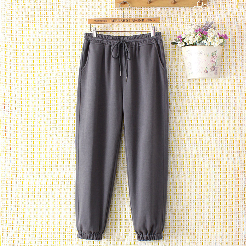 大码女装春装新款珠地棉卫裤胖妹妹高腰系带休闲运动裤200斤42781