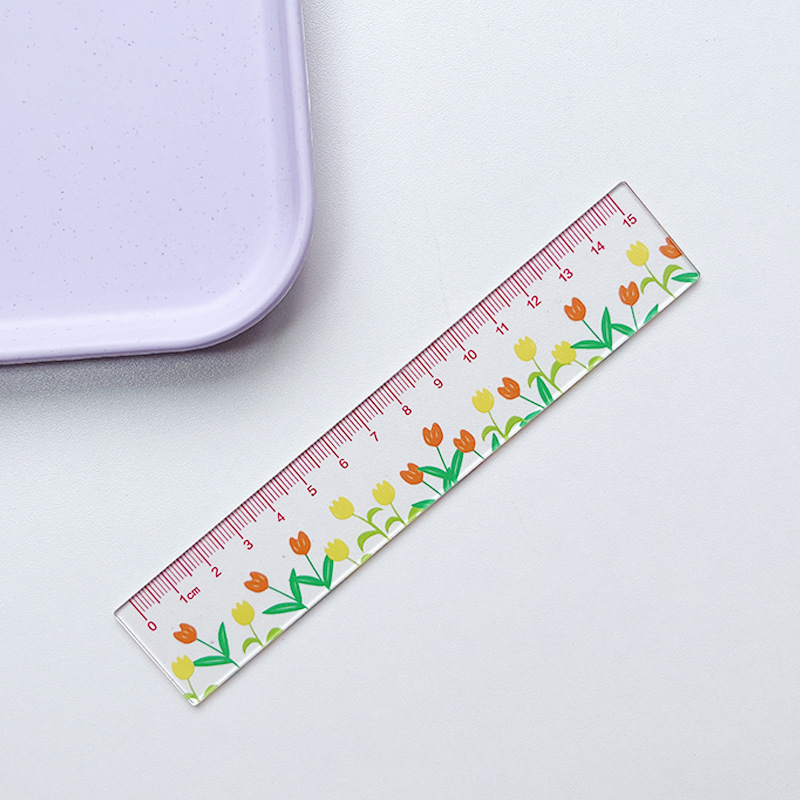 Korean Ins Oil Painting Cute Flowers Acrylic Ruler Student Office Drawing Measuring Ruler Cartoon Stationery Wholesale