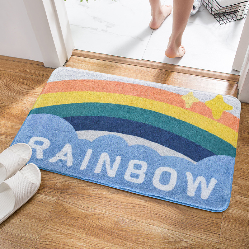 Home Bathroom Plush Mats Cashmere Absorbent Floor Mat Toilet Non-Slip Mat Rainbow Clouds Carpet Bathroom Mat