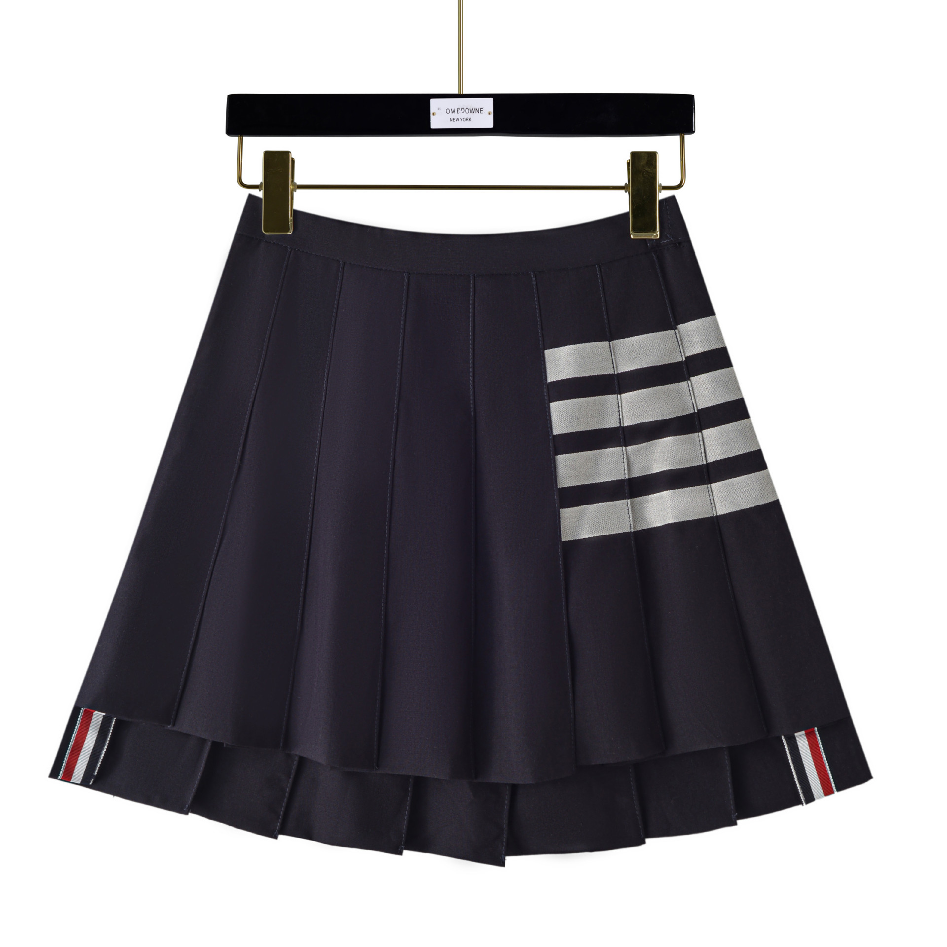 tb新款短裙四条杠显瘦女士百褶裙夏款包臀气质学院风拼接纯色短裙