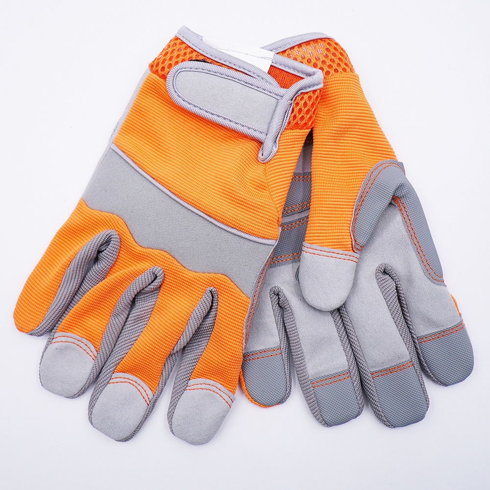 可定制掌心加厚防滑耐磨超纤透气网眼布建筑工人劳保工作机械手套
