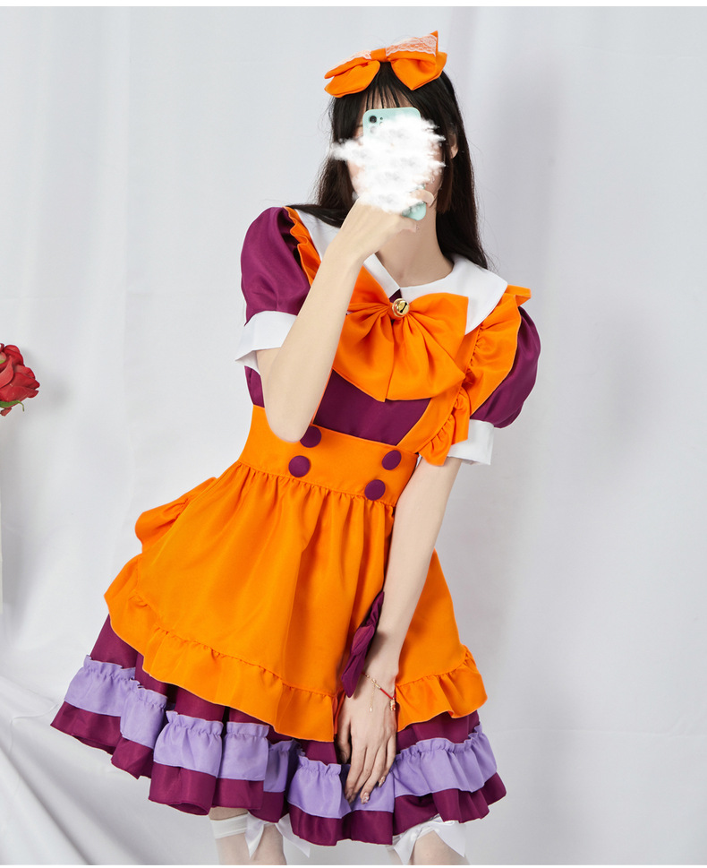 日本动漫女佣女仆装 cosplay橙色萝莉洛丽塔公主裙餐厅工作服装