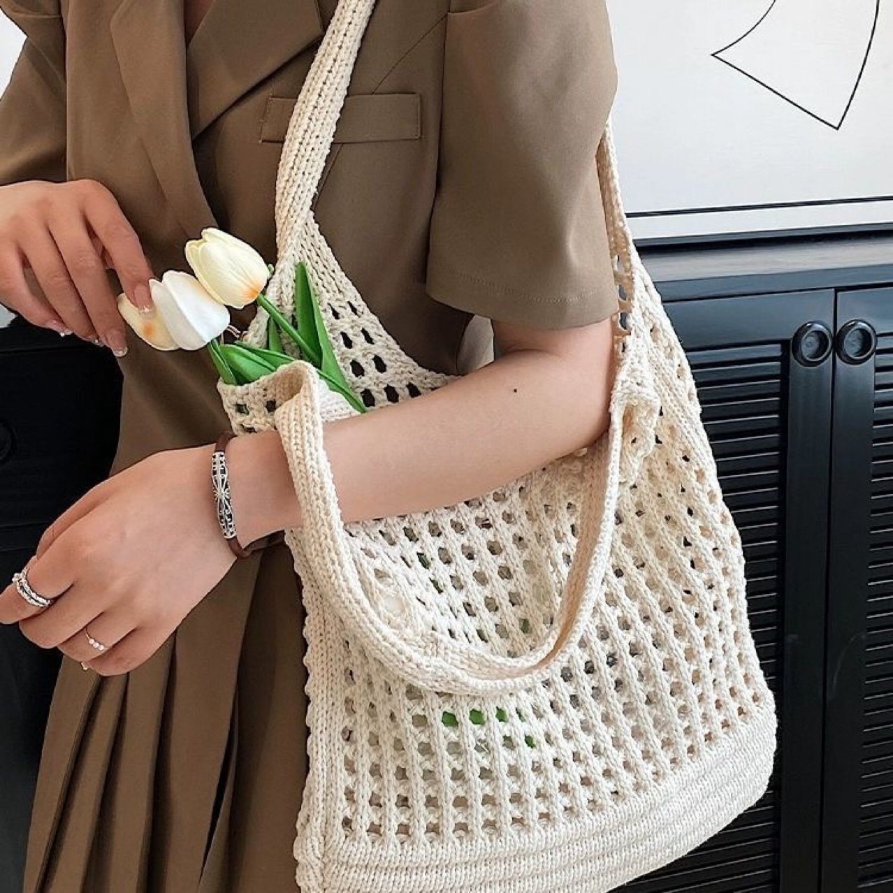 海滩度假休闲大容量包包女简约编织托特包2025夏季爆款小众单肩包