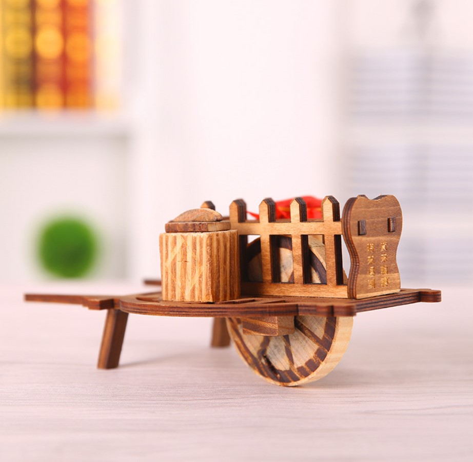 木制手推独轮车模型木质儿童玩具车大号怀旧微型农具景区工艺品