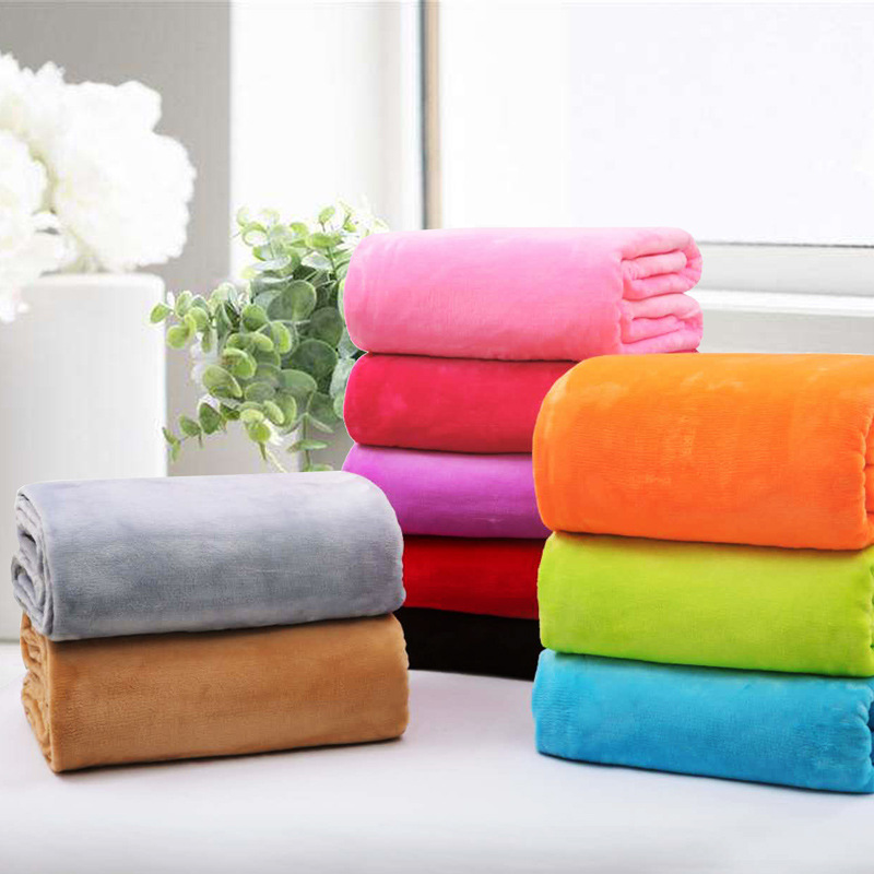 Wholesale Solid Color Blanket Cross-Border Coral Fleece Thickened Foreign Trade Flannel Nap Single Double Blanket Meeting Sale Gift Blanket