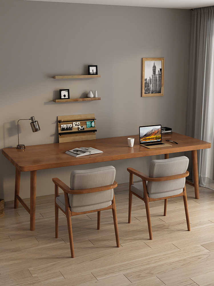 实木双人书桌电脑桌台式家用现代简约学生学习桌北欧写字台长条桌
