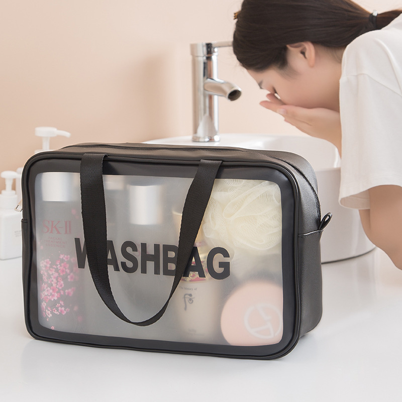 Large Capacity Portable Korean Portable Travel Transparent Wash Bag Pu Waterproof Frosted Makeup Bag Skin Care