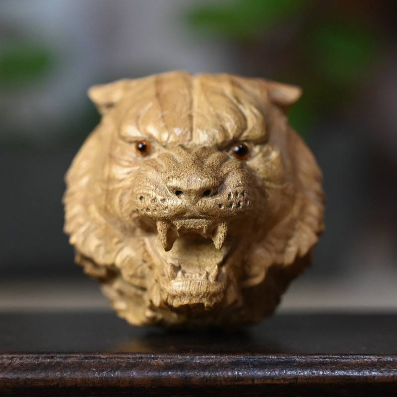 金丝楠木雕刻虎头文玩手把件个性钥匙扣挂件汽车挂饰木质工艺品