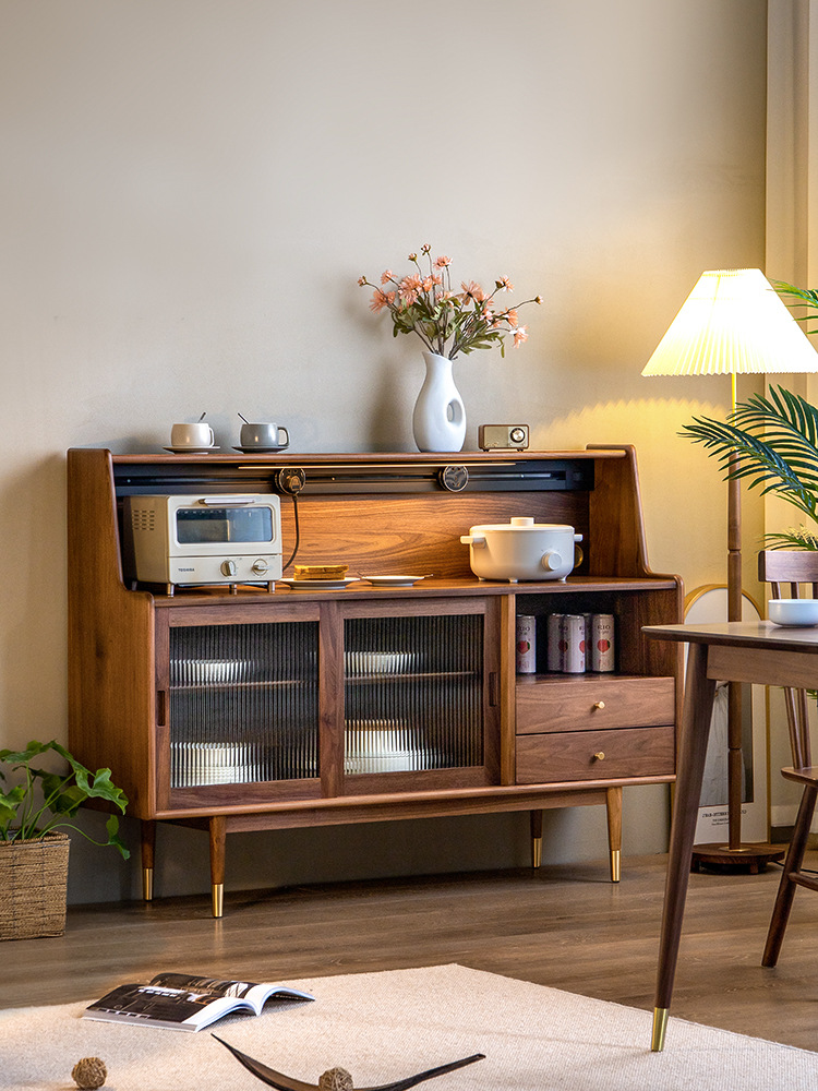 北欧实木餐边柜家用小户型多功能咖啡机置物柜餐厅复古收纳储物柜