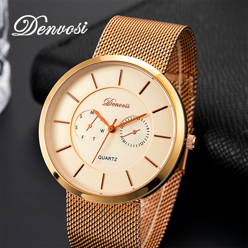 丹弗士二小针双日历抖音直播爆款时尚石英表手表女轻奢风女士腕表