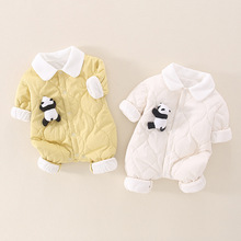 早春晚秋婴儿薄棉连体衣可爱卡通熊猫爬服2024新款宝宝洋气哈衣