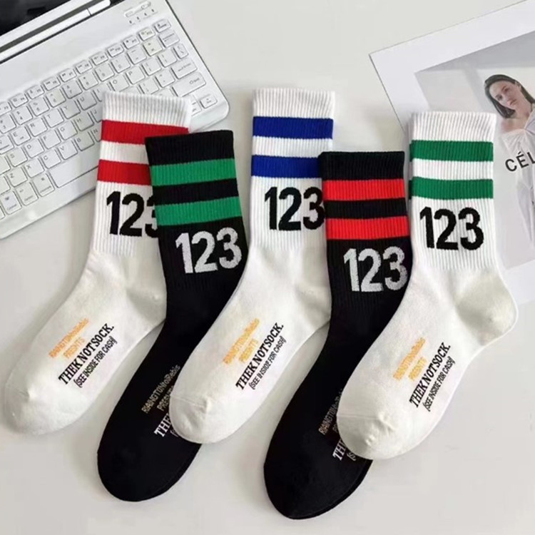 Basketball Socks Number 123 Socks Pure Cotton Socks Female Tube Socks Ins Trendy Socks Stockings White Socks Wholesale