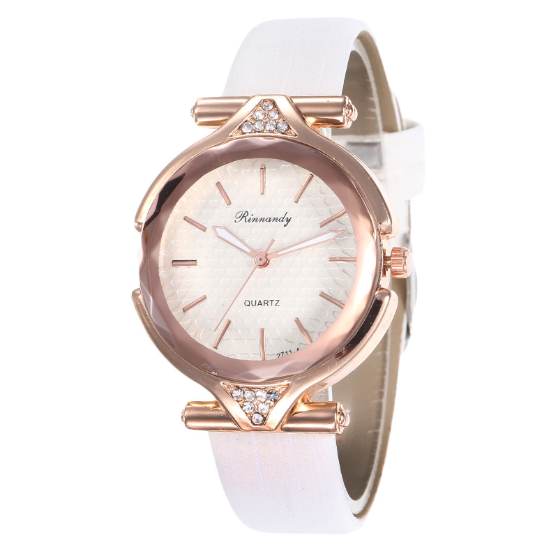 Cross-Border European and American Style Diamond-Embedded Fashion Watch Simple Flower Disk Leather Scale Watch Women's All-Match Retro Quartz Watch