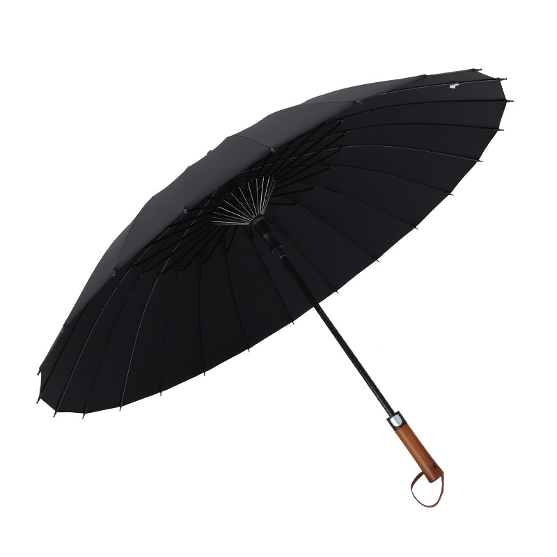 New 24-Bone Automatic Open Wooden Handle Straight Pole Umbrella Golf Umbrella Simple Business Men and Women Wind-Resistant Umbrella Long Handle Umbrella