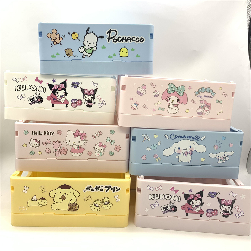 Foreign Trade Sanrio Clow M Folding Container Big Ear Dog Melody Hello Kitty Jenga Desktop Storage Rack Batch