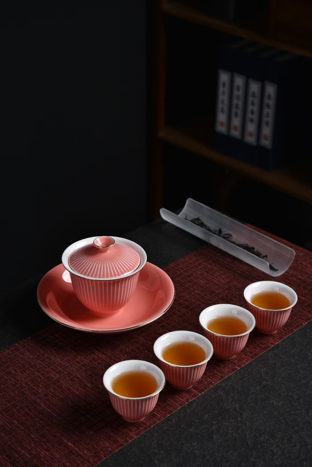 雅胜精品陶瓷盖碗小套组茶具四杯水果碟女性泡茶优雅清新家用办公