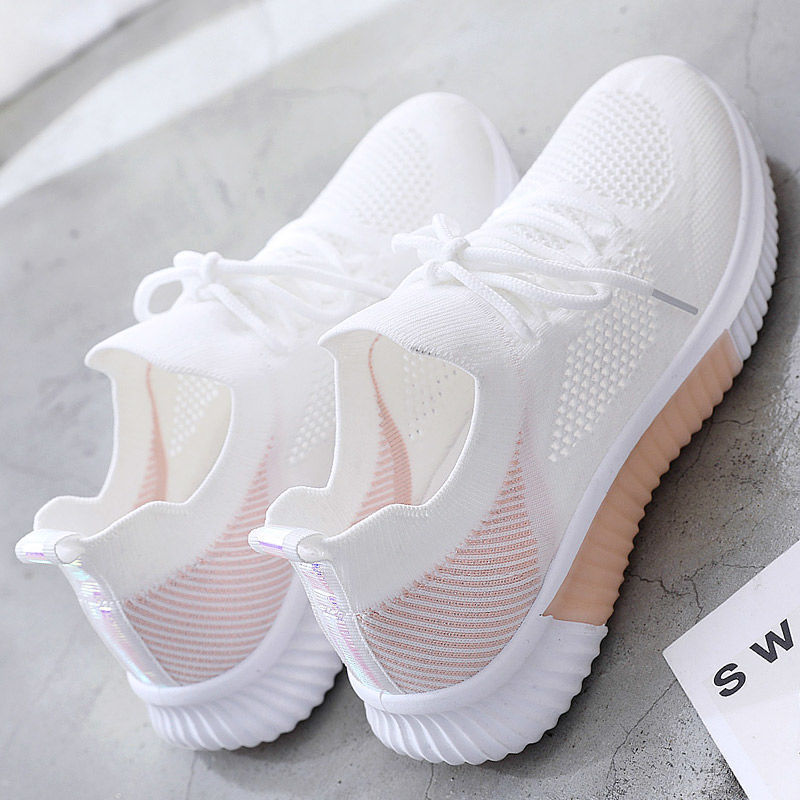 White Shoes for Women 2021 New Trendy Socks Shoes Sneaker Versatile Student Shoes Breathable Mesh Board Shoes One Piece Dropshipping