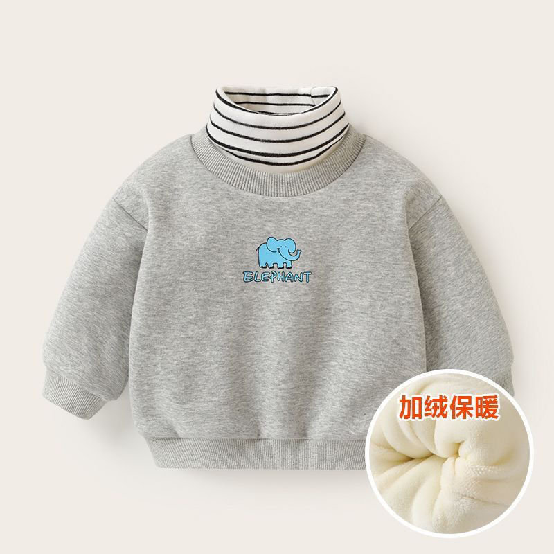婴儿加绒加厚冬装新款卫衣新款中小男女宝宝高领外穿秋冬保暖上衣