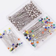 工厂批发100枚玻璃珠针手工diy缝纫拼布固定定位针彩色盒装大头针
