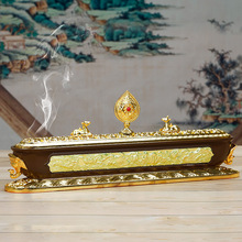线香炉熏香炉藏式家用供佛用具铜合金密宗双鹿莲花香炉