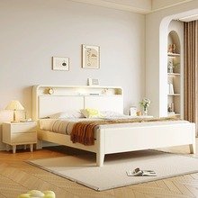 一件代发奶油风实木床简约现代白色北欧1米8双人主卧1米5大床1.8