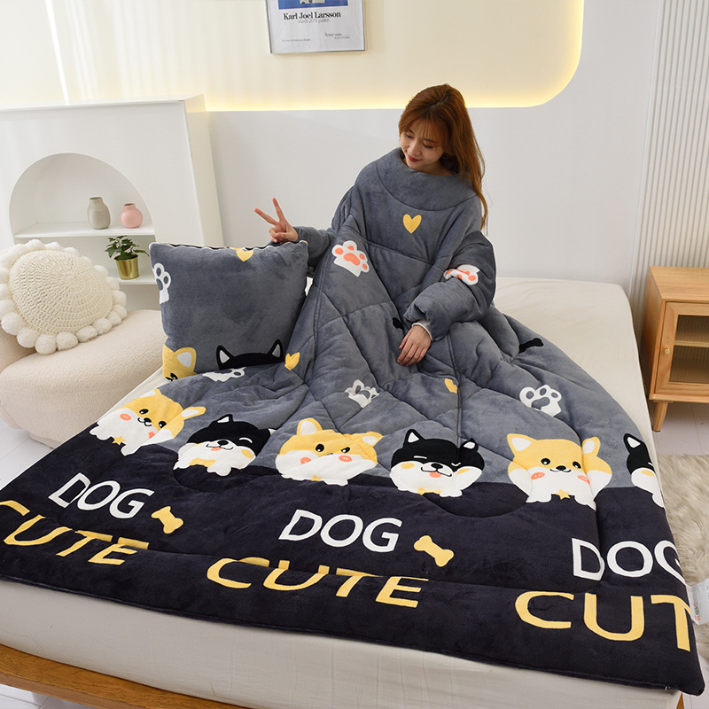 [Good News for Lazy People] Winter Milk Fiber Pillow Blanket Multi-Functional Cover Blanket Wearable Quilt Leisure Office Blanket