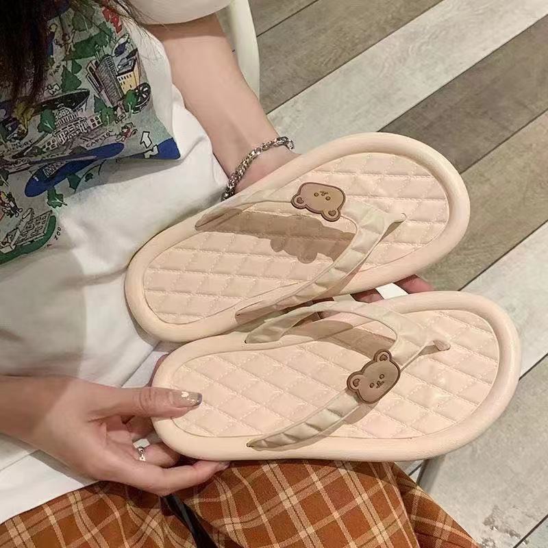 Flip-Flops Women's Summer Wear Flat Korean Style Flip-Flops Cute Bear Seaside Beach Shoes Flip-Flops New