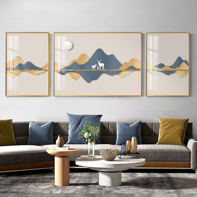 新中式客厅装饰画现代简约沙发背景墙挂画轻奢风抽象大气山水壁画