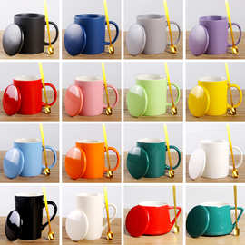 家用水杯礼品杯新骨瓷杯子订制批发创意陶瓷杯logo定制盖勺马克杯