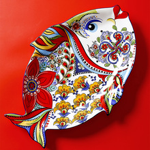 美式鱼形大号水果盘子创意异形托盘餐盘鱼盘个性花卉陶瓷家居摆盘