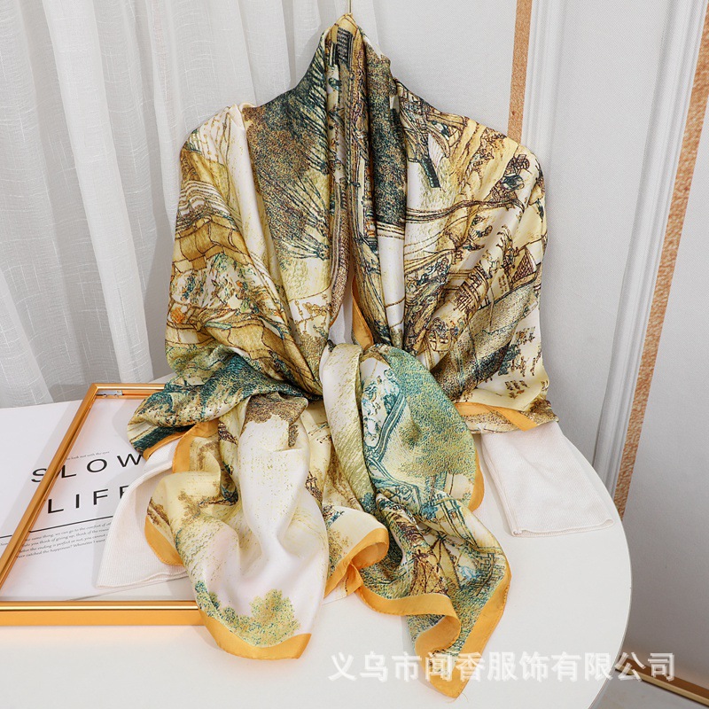 Tiktok Hot Selling Tensili Brocade Scarf Women's Autumn and Winter Neck Protection Cold-Proof Warm Scarf Sun-Proof Cold-Proof Shawl