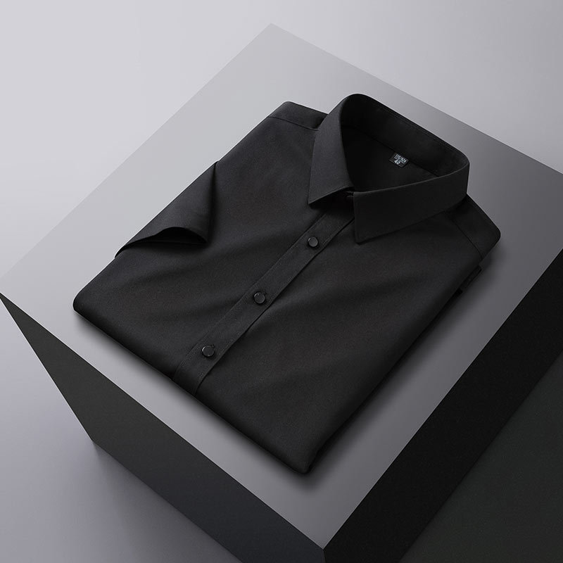 New Mint Fiber Men's Short-Sleeved Shirt Solid Color Anti-Wrinkle Business Formal Wear Casual High-End Hidden Door Towel Men's Shirt