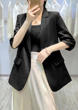 亚麻料小西装女修身篙品质显瘦薄款七分袖2023秋新款垂感西服外套