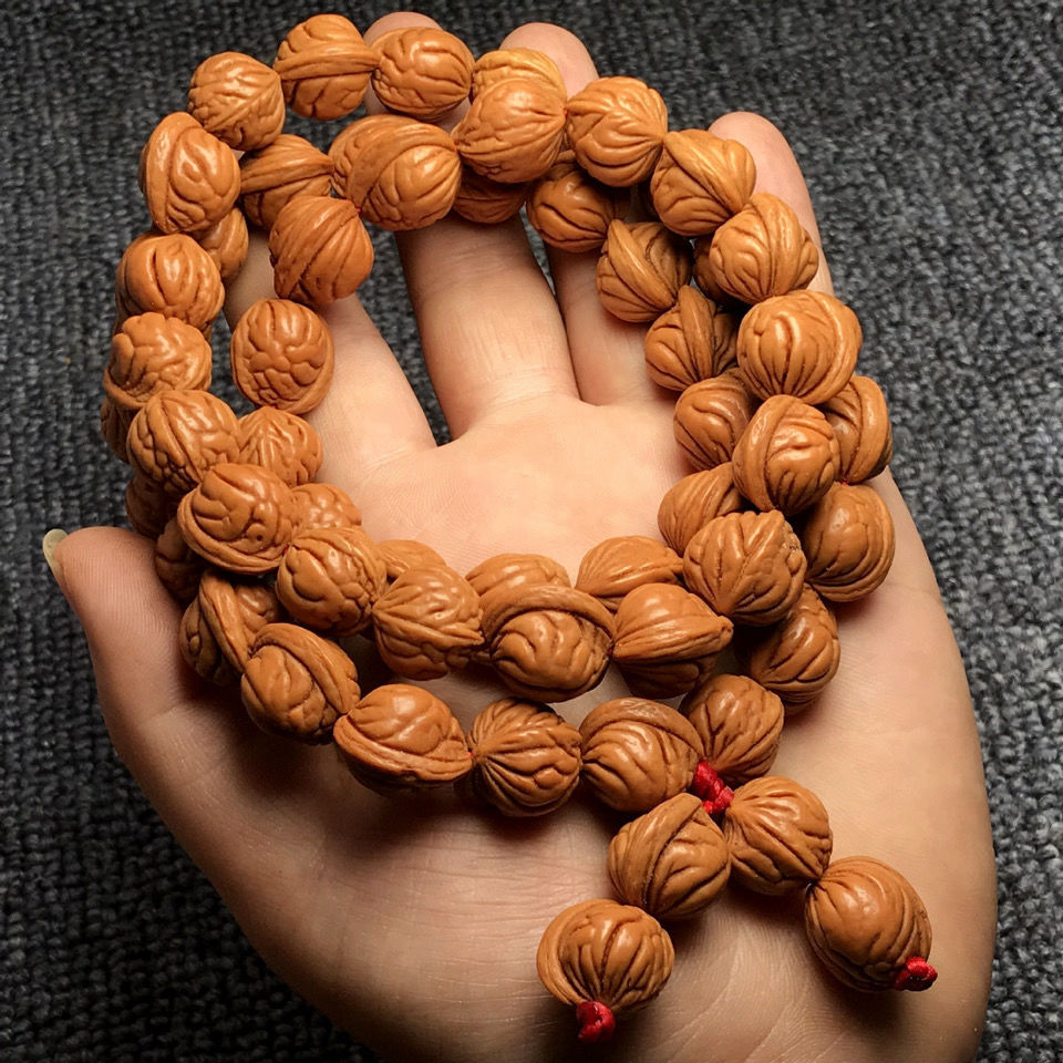 天然野生龙纹小核桃核文玩佛珠特色田园金鱼肚桃核颗颗念珠