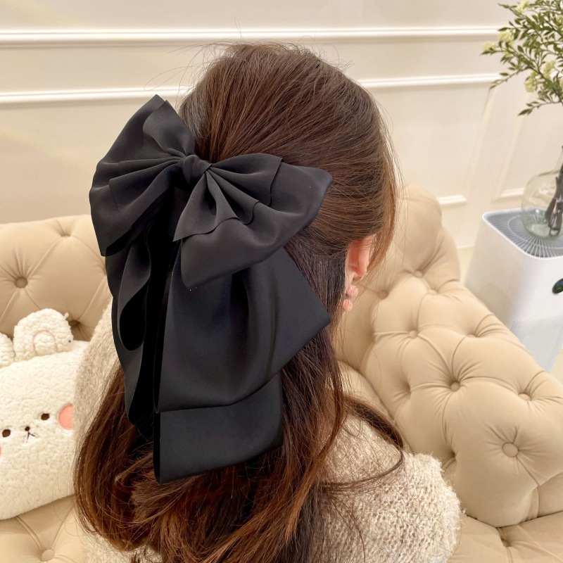 French Gentle Headdress Satin Bow Barrettes Spring Clip Updo Hair Claw Back Head Large Hair Accessory for Ponytail