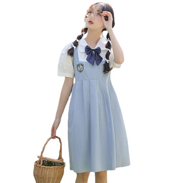 学院风假两件短袖连衣裙少女夏装初中高中学生日系百搭减龄裙子