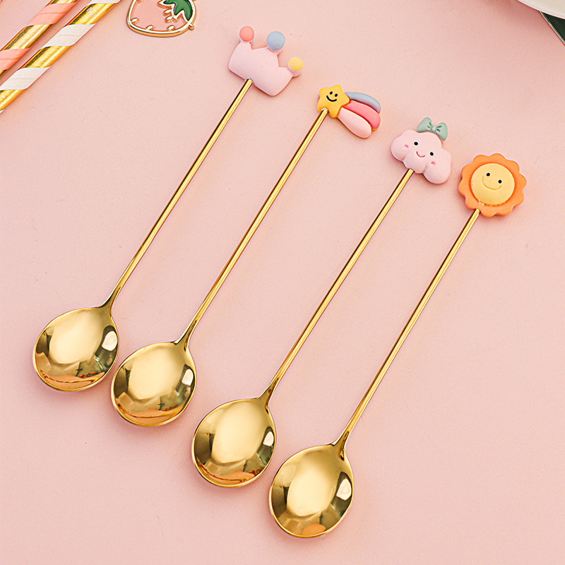 New 304 Stainless Steel Ice Cream Dessert Spoon Cute Cartoon Stirring Coffee Spoon Spoon Factory Wholesale Spot