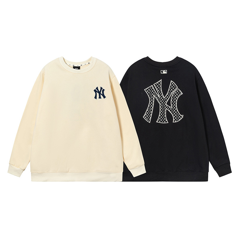 加绒mlb秋季新款背后刺绣大标圆领卫衣男女同款宽松休闲情 侣上衣