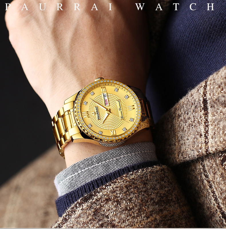 正品保罗莱男士手表全自动机械表夜光防水商务纤薄男表